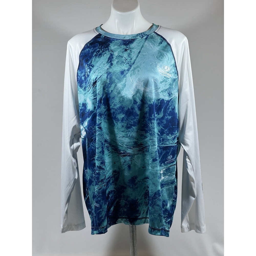 Mossy Oak Wakeform Fishing Shirt Mens 2XL Blue Polyester Graphic Outdoor Gear